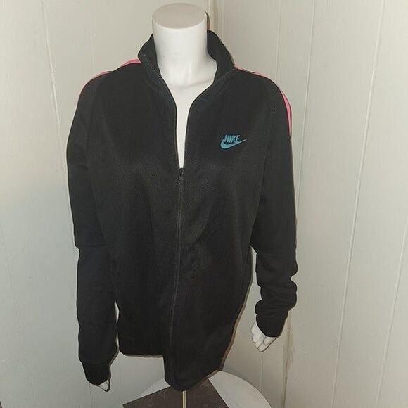 Nike Black Full Zip Up Sweater Lightweight Jacket with Hot Pink Sleeves, Medium - Picture 1 of 4